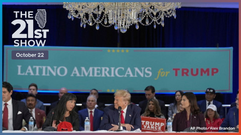 Republican presidential nominee former President Donald Trump participates in a roundtable with Latino leaders, Tuesday, Oct. 22, 2024 in Doral, Fla.