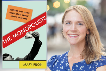 Mary Pilon alongside her book, "The Monopolists."