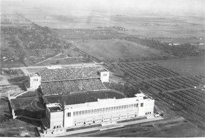 aerial of Memorial Stadium game in 1924