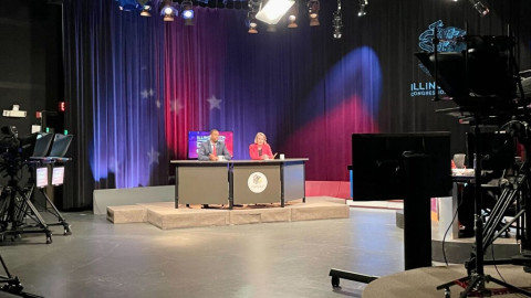 David Palmer and Nikki Budzinski faced off in a debate at Illinois Public Media during their Democratic primary campaign in May. Palmer is now supporting Budzinski on the campaign trail ahead of her November general election matchup against Republican Regan Deering.