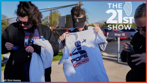 Chicago White Sox fans buy Pope Leo XIV-themed shirts outside Rate Field before a baseball game between the White Sox and Miami Marlins, Saturday, May 10, 2025, in Chicago. 