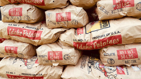 stack of bags of potatoes