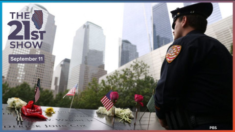 Police officer giving his respects at the 9/11 Memorial in New York City 