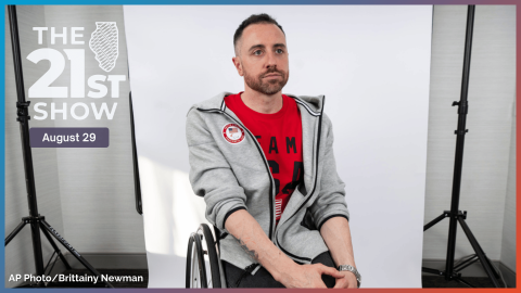 American wheelchair basketball player Steve Serio, 36, poses for a portrait on Monday, April 15, 2024 in New York.