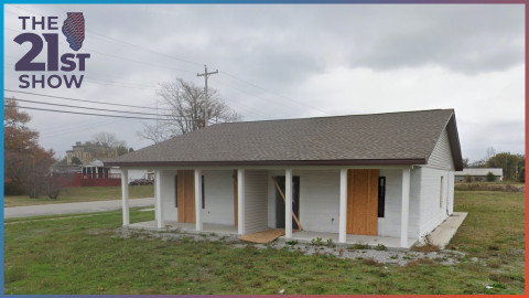 A 3-D printed home sits unfinished in Cairo, Illinois, in November 2025.