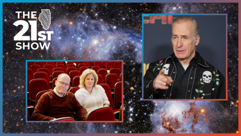 From left: Bill Odenkirk wrote and executive produced "We Interrupt This Program," Sarah Edwards is moderating a discussion in the second half of the show, and Bob Odenkirk is among the actors starring in of the play. Background: Nebula N44 in the Large Magellanic Cloud as photographed Sept. 3, 2026 by NASA’s Hubble Space Telescope.