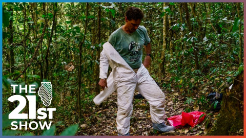 Tony Goldberg prepares to conduct a post-mortem exam on a chimpanzee in Uganda.