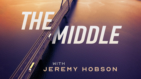 A long bridge over water with text The Middle with Jeremy Hobson