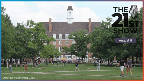 Students walk on the north side of the University of Illinois Urbana-Champaign's Main Quad. 