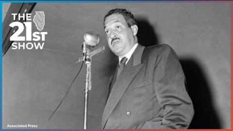Thurgood Marshall, civil rights lawyer and chief counsel for the National Association for the Advancement of Colored People (NAACP), speaks before the reunion of the 369th veterans' association in New York City, Sept. 23, 1956.