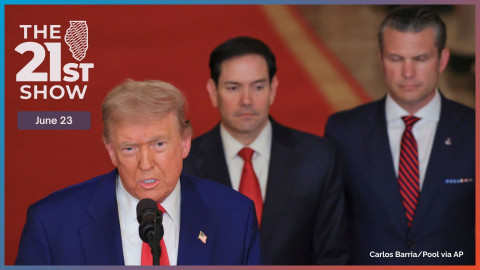 President Donald Trump speaks from the East Room of the White House in Washington, Saturday, June 21, 2025, after the U.S. military struck three Iranian nuclear and military sites, directly joining Israel's effort to decapitate the country's nuclear program, as Secretary of State Marco Rubio and Defense Secretary Pete Hegseth listen. 
