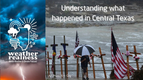 Rain falls over a makeshift memorial for flood victims along the Guadalupe River, Sunday, July 13, 2025, in Kerrville, Texas