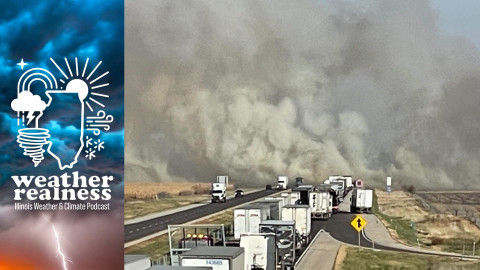 A fire caused by high winds and dry conditions closes I-74 between the Ogden and Fithian exits at the border of Champaign and Vermilion Counties on October 29, 2024.