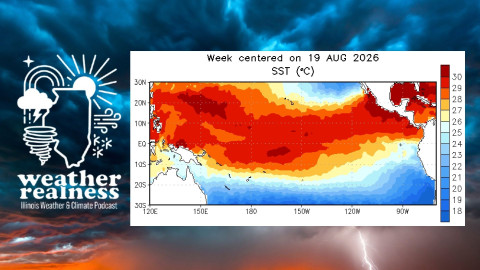 A graph of tropical sea surface temperatures shows waters were warmer than average on Aug. 19, 2026.