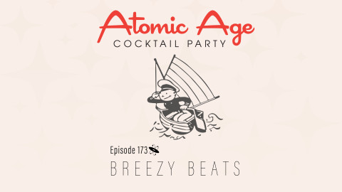 Atomic Age logo with an illustration of a man sailing a small sailboat. Text reads 