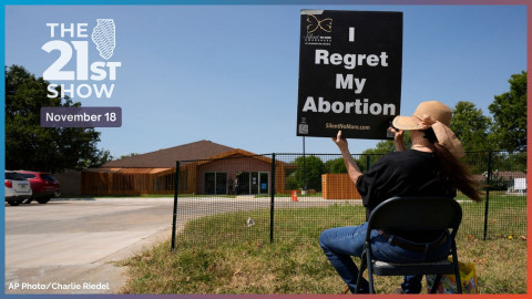 Anti-abortion protester Deborah Green-Myers, from Pittsburg, Kan., demonstrates outside a recently opened Planned Parenthood clinic, Tuesday, Sept. 10, 2024, in Pittsburg, Kan. 