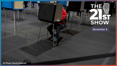 A voter fills out a ballot at Ford Community and Performing Arts Center on the last day of early in-person voting, Sunday, Nov. 3, 2024, in Dearborn, Mich. Michigan is one of seven key battleground states in the 2024 election.