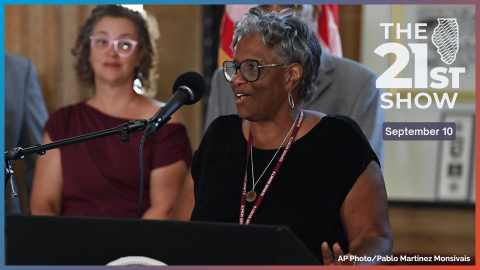 State Senator Doris Turner joins members of the Illinois Flag Commission at a press conference on September 5 to announce that residents can now submit new flag designs.