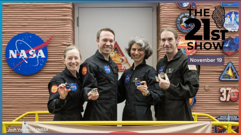 The CHAPEA crew egress from their simulated Mars mission July 6, 2024, at NASA’s Johnson Space Center in Houston. From left: Kelly Haston, Nathan Jones, Anca Selariu, and Ross Brockwell.