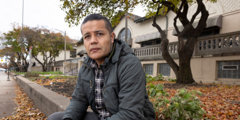 Jorge Rubiano came to Chicago from Colombia this summer and is staying at a shelter on the Southwest Side. He mostly keeps his experiences to himself. But for migrants who want to talk about their mental health, a parade of helpers is filling in the void of a frayed mental health system. On Nov. 3, 2023. 