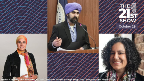 Left to Right: Dr. Dilara Sayeed, President of Illinois Muslim Civic Coalition, Sikh activist Satnaam Singh Mago, and Mayor of Moline, Sangeetha Rayapati 