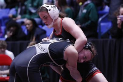Image of girls wrestling from Illinois High School Association website.