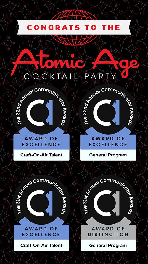 An illustrated poster in the mid-century style, congratulating AACP on its two 2025 Communicator awards.