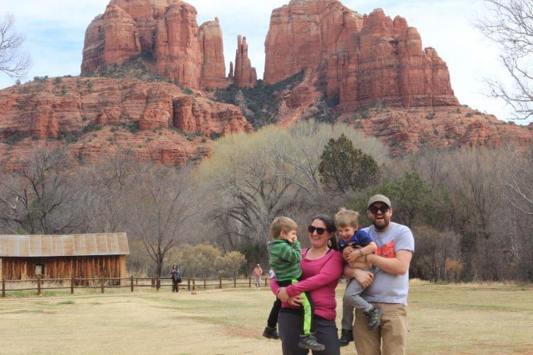 Lauren Graham (second from left) on vacation with her husband and twin sons before the COVID-19 pandemic.