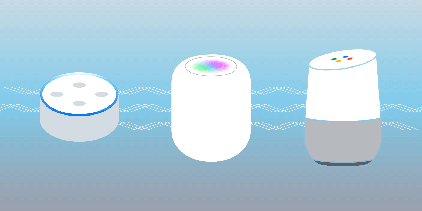 graphic showing three different smart speaker devices