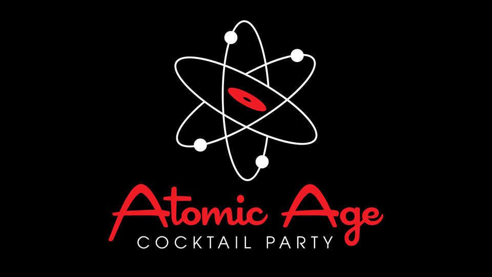 Atomic Age Cocktail Party set beneath a retro atomic design